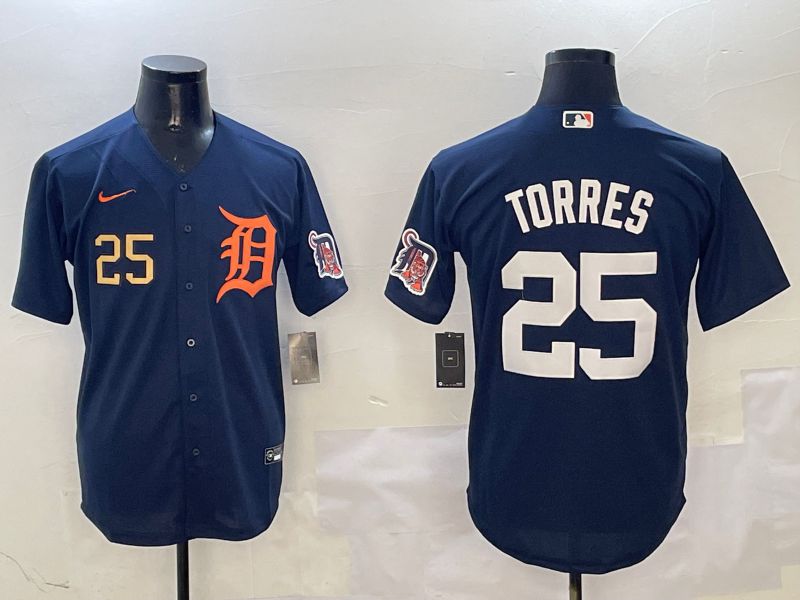 Men Detroit Tigers #25 Torres Drak Blue Game 2025 Nike MLB Jersey style 3124